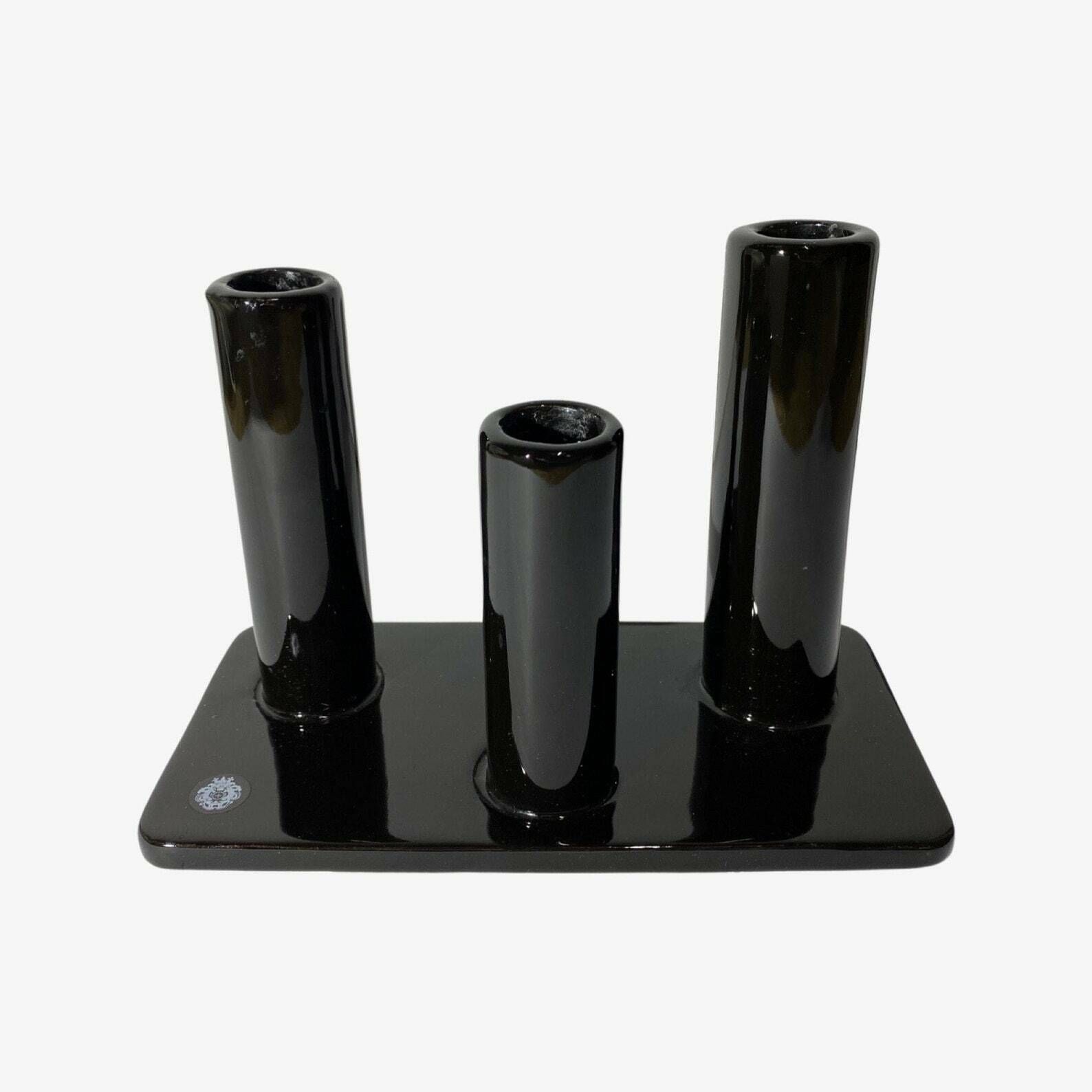 Black Candlestick Stand   Vintage Candle Holder Made From Black Shiny Ceramic From The Mid Century | Glazed Ceramic Handmade From Denmark