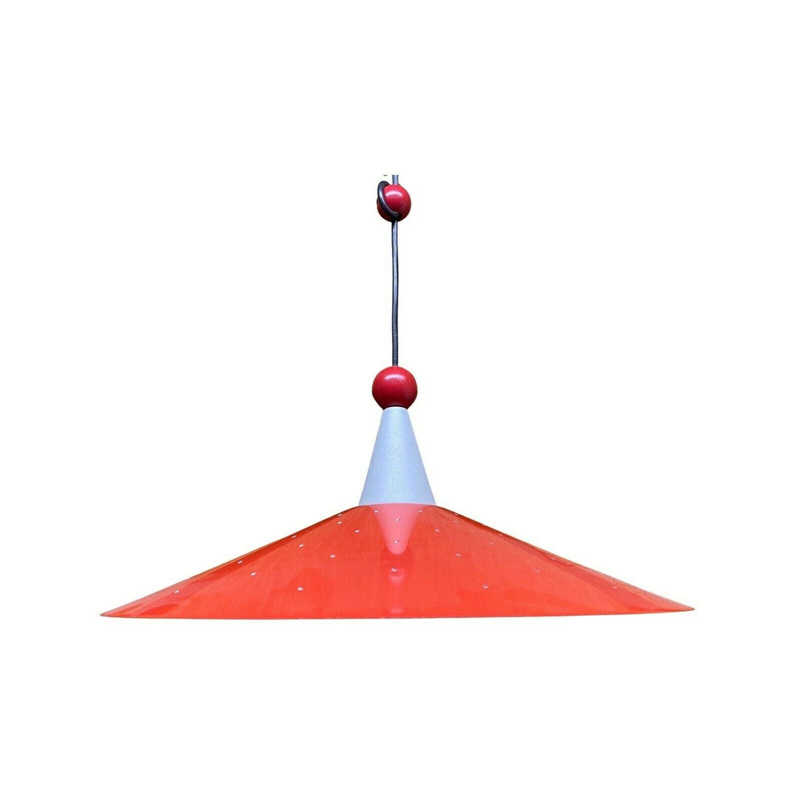Retro Red Designer Pendant Light | Metal Hanging Vintage Designer Lamp From The Mid Century | Good Condition, 1960s photo vintage