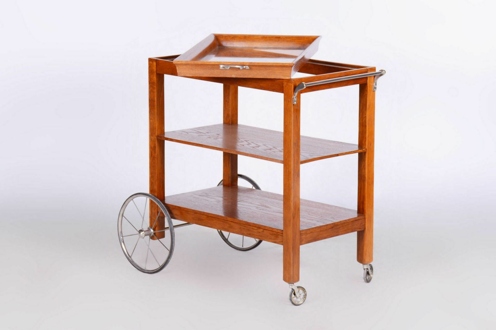 Restored Artdeco Walnut Trolley, Revived Polish, France, 1920s photo vintage