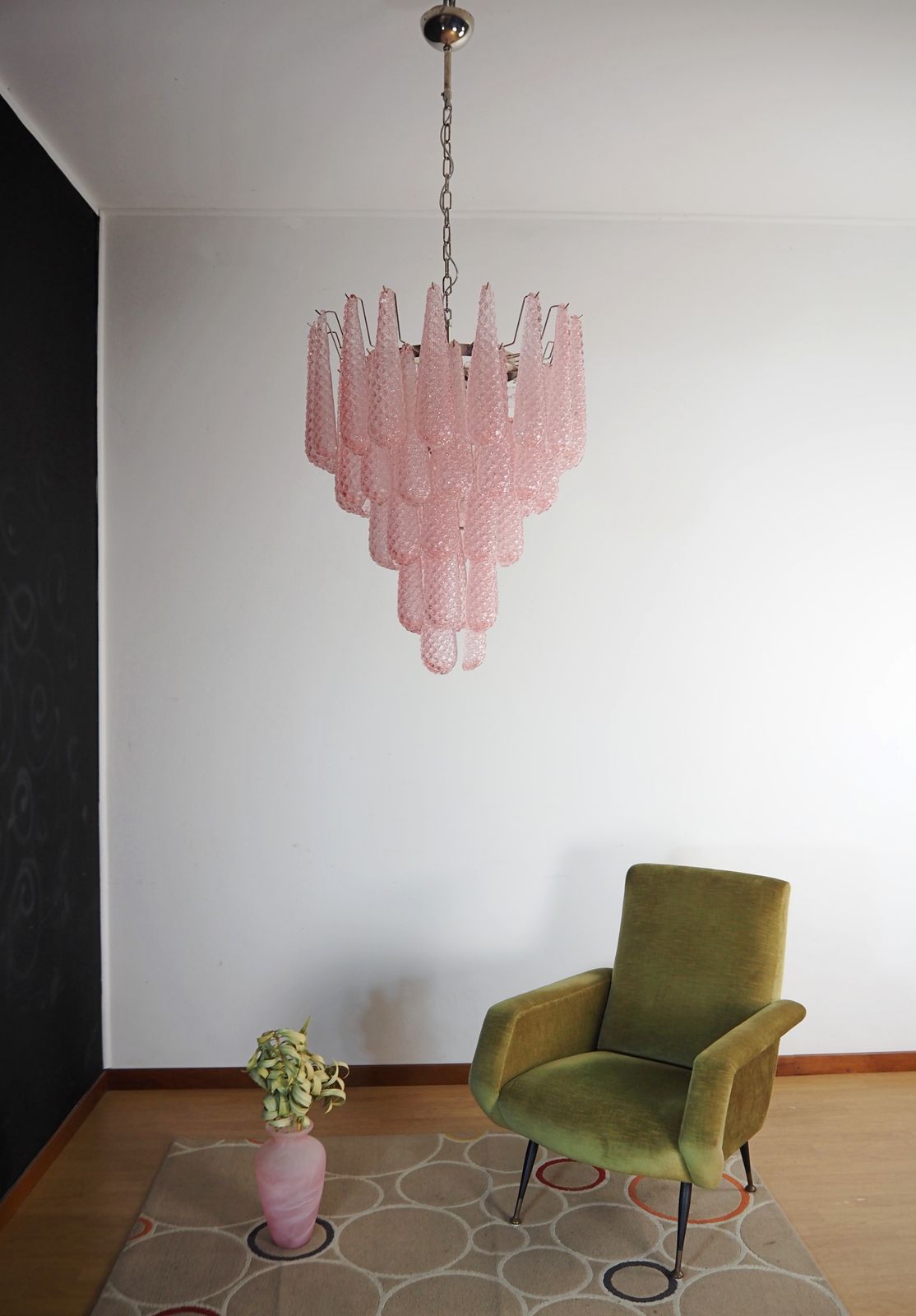 Huge Italian Vintage Murano Chandelier 52 Pink Glass Petals Drop