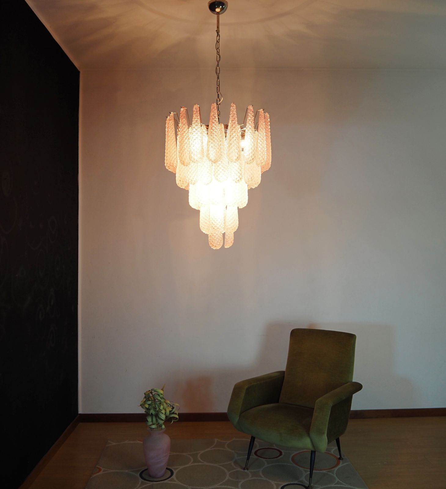 photo buy Huge Italian Vintage Murano Chandelier 52 Pink Glass Petals Drop