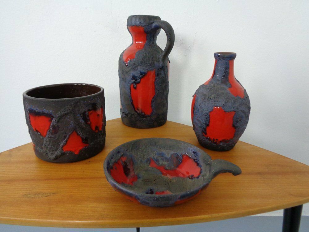 Lava Ceramic Marei Vases, Bowl & Planter, 1970s, Set Of 4