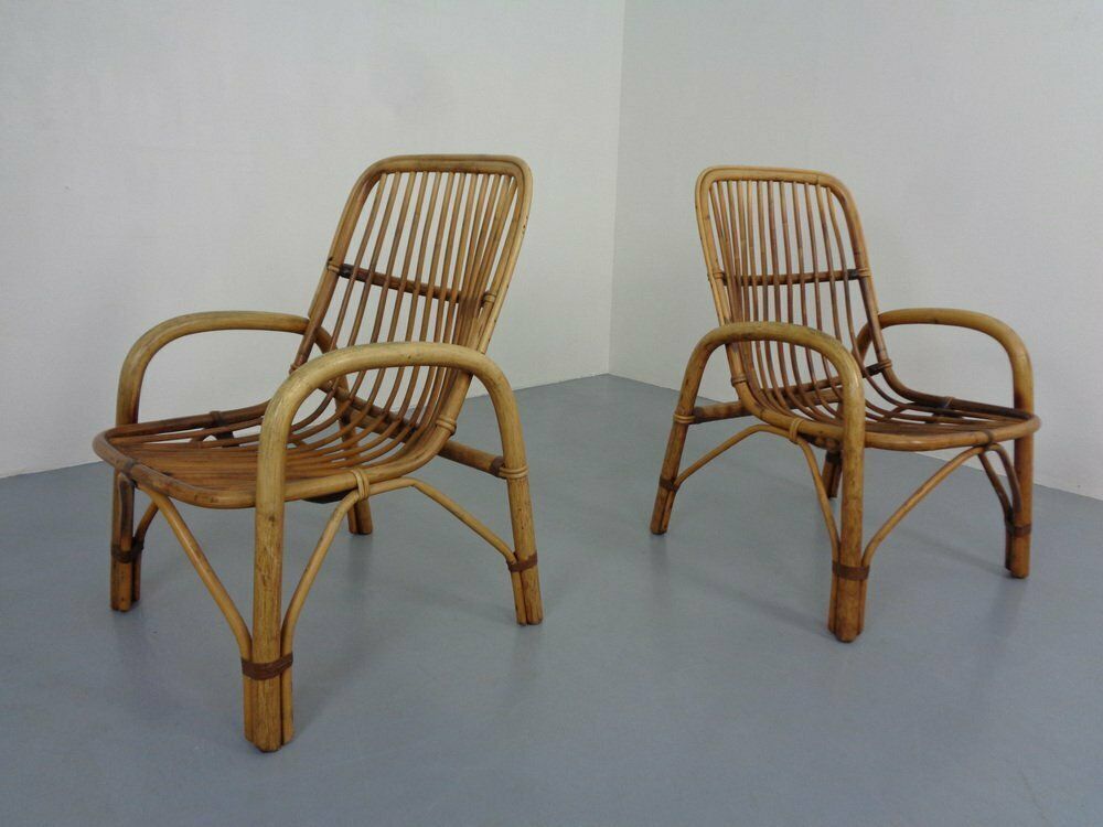 Italian Bamboo Armchairs, 1970s, Set Of 2