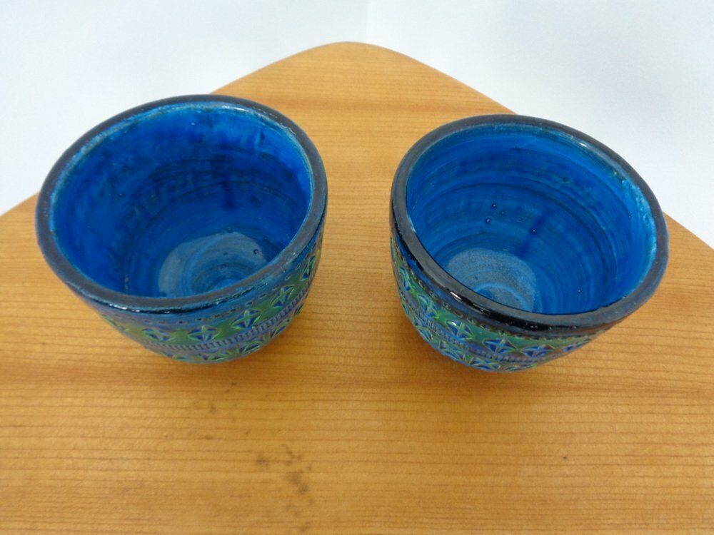 Italian Rimini Blue Ceramic Cachepots By Aldo Londi For Bitossi, 1960s, Set Of 2 photo buy