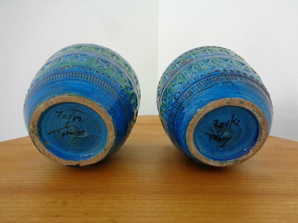 photo for sale Italian Rimini Blue Ceramic Cachepots By Aldo Londi For Bitossi, 1960s, Set Of 2