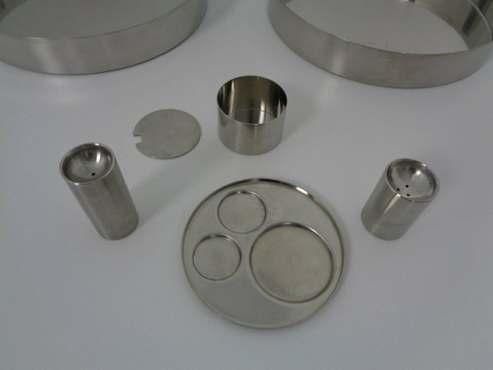 Cylinda Trays And Jug With Salt And Pepper Shaker By Arne Jacobsen For Stelton, 1960s, Set Of 7 photo furniture