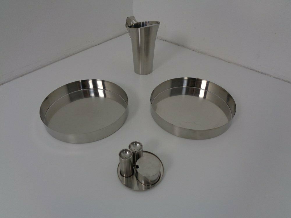 Cylinda Trays And Jug With Salt And Pepper Shaker By Arne Jacobsen For Stelton, 1960s, Set Of 7 photo Home Decor