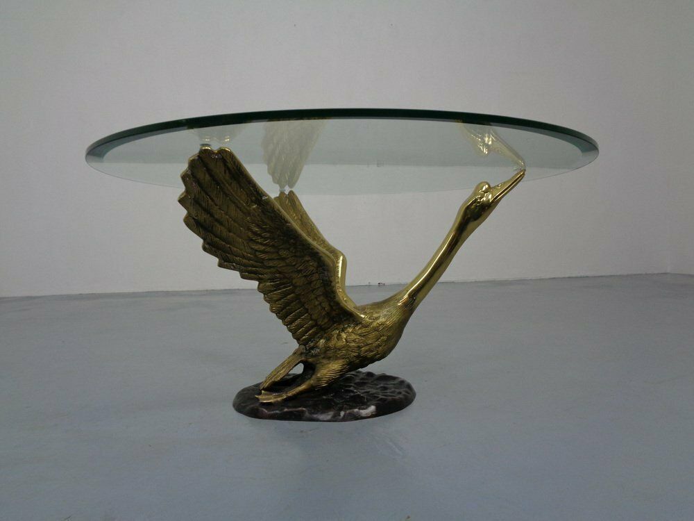French Swan Coffee Table In Brass And Glass, 1960s photo furniture