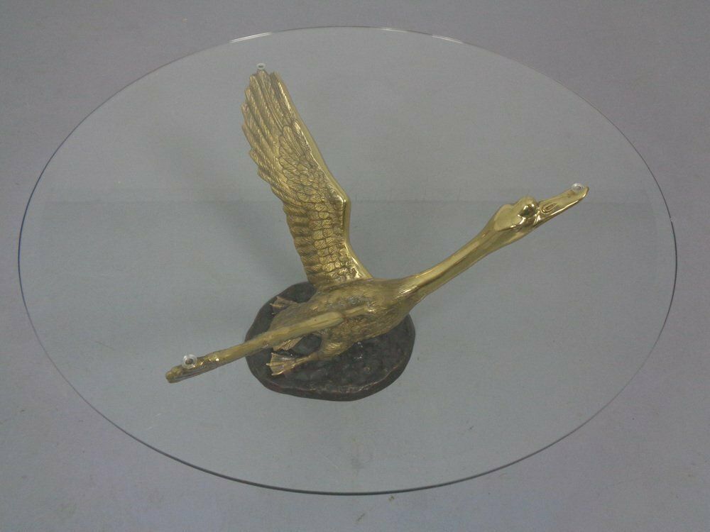 photo furniture French Swan Coffee Table In Brass And Glass, 1960s