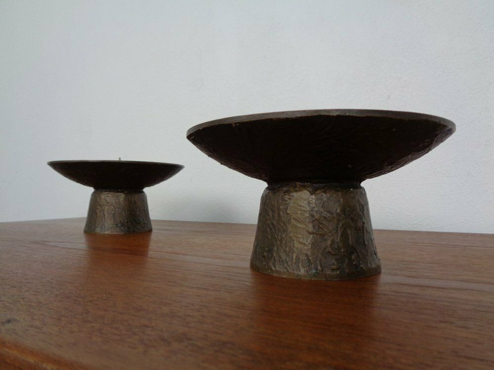 Brutalist Bronze Candleholders, 1960s, Set Of 2 photo Home Decor