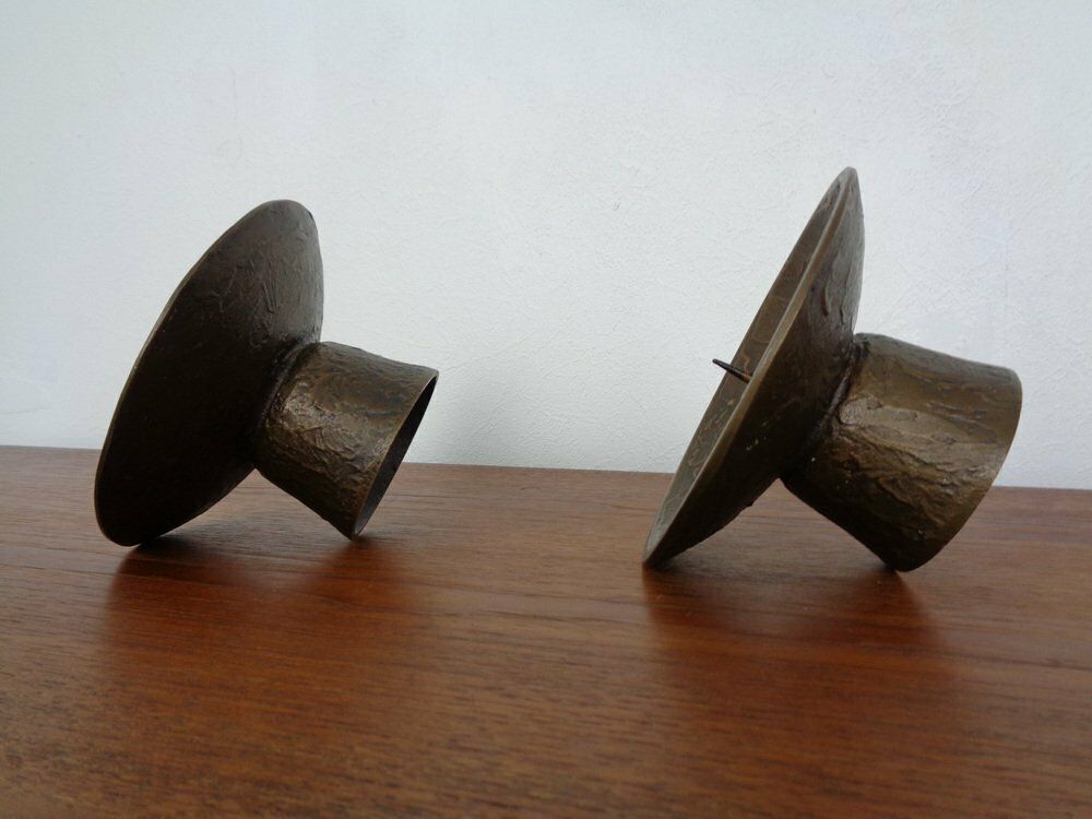 Brutalist Bronze Candleholders, 1960s, Set Of 2 photo vintage