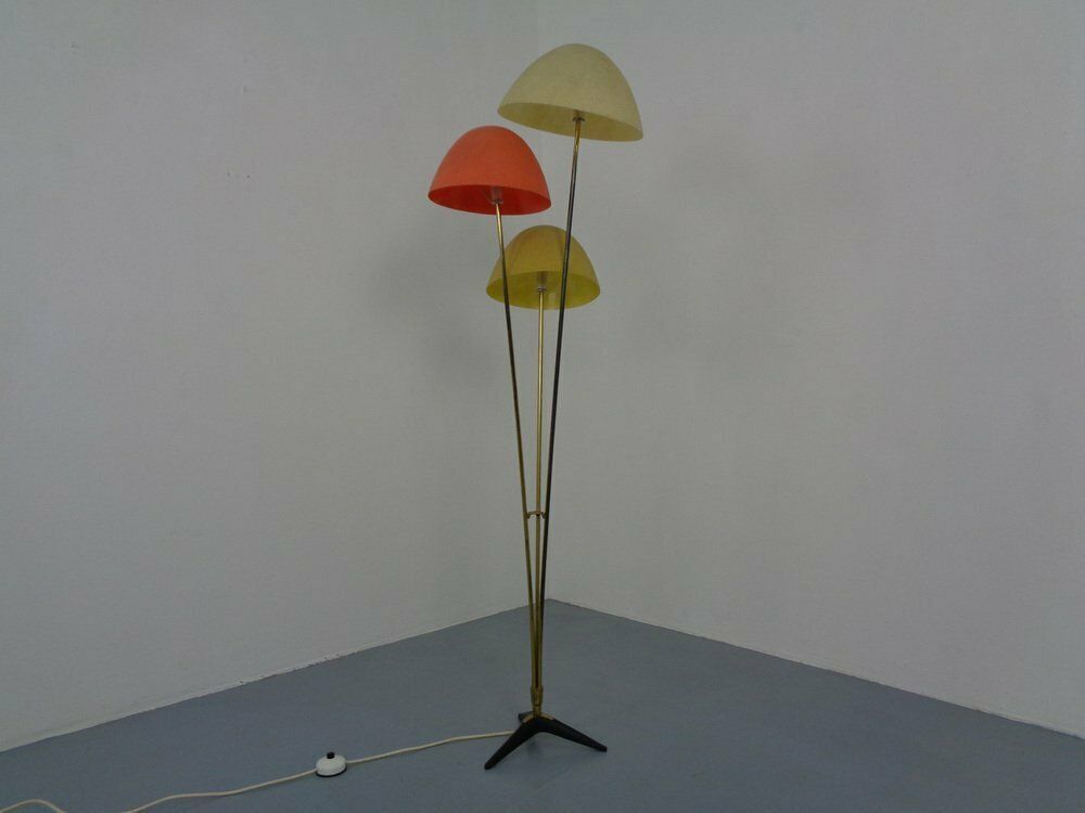 Italian Glass Fiber & Brass Floor Lamp, 1950s