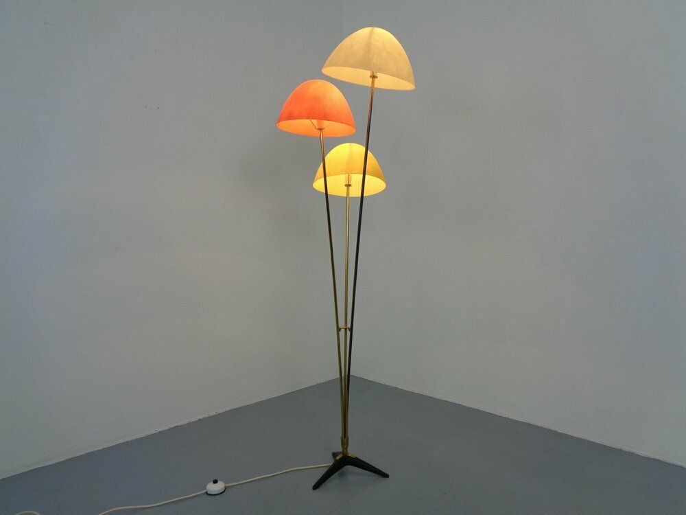 Italian Glass Fiber & Brass Floor Lamp, 1950s photo furniture