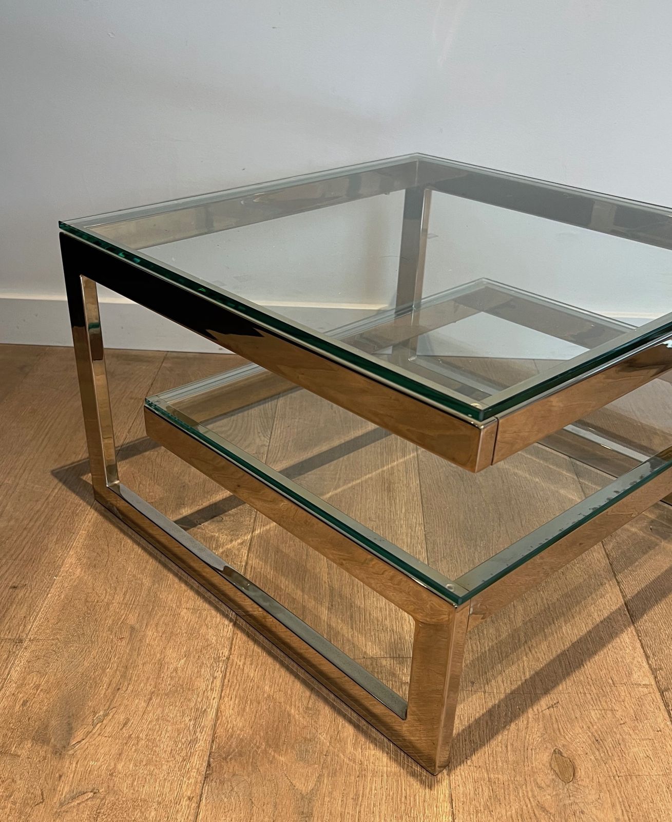 photo furniture Pair Of Chrome Design Side Tables With Double Glass Slab