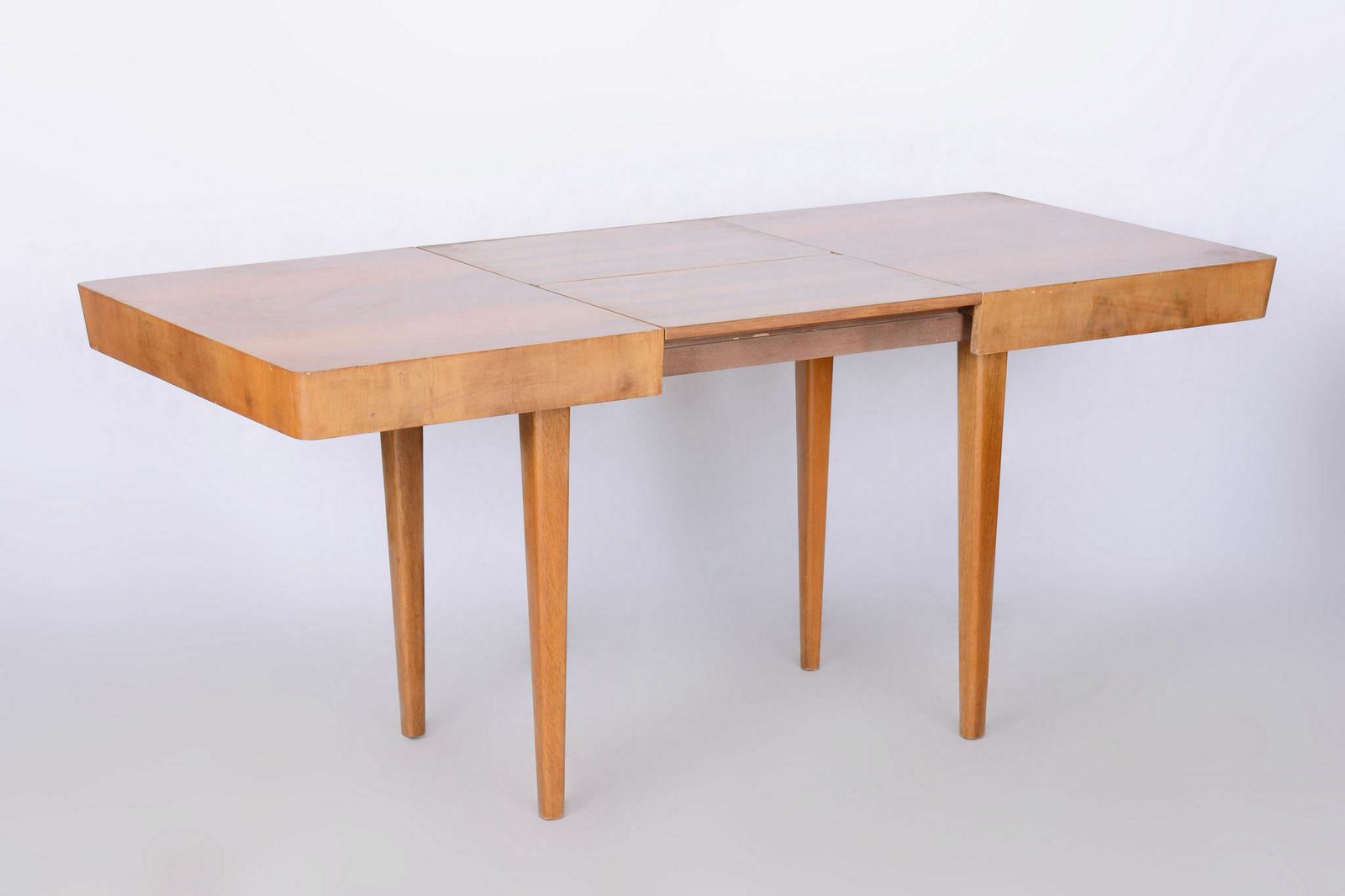 photo furniture Restored Artdeco Oak Dining Table, Jindrich Halabala, Up Zavody, Adjustable Width, Revived Polish, Czechia, 1940s