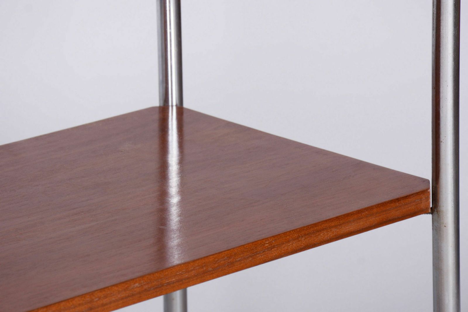 Restored Bauhaus Side Table, Hynek Gottwald, Walnut, Chrome, Czechia, 1930s photo 750.0