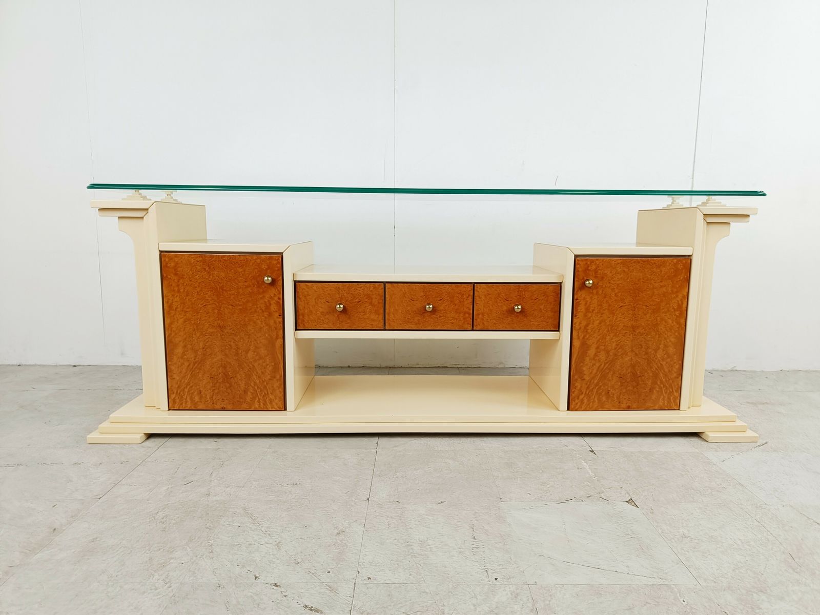 Vintage Lacquer And Burl Wood Credenza, 1980s photo 2500.0