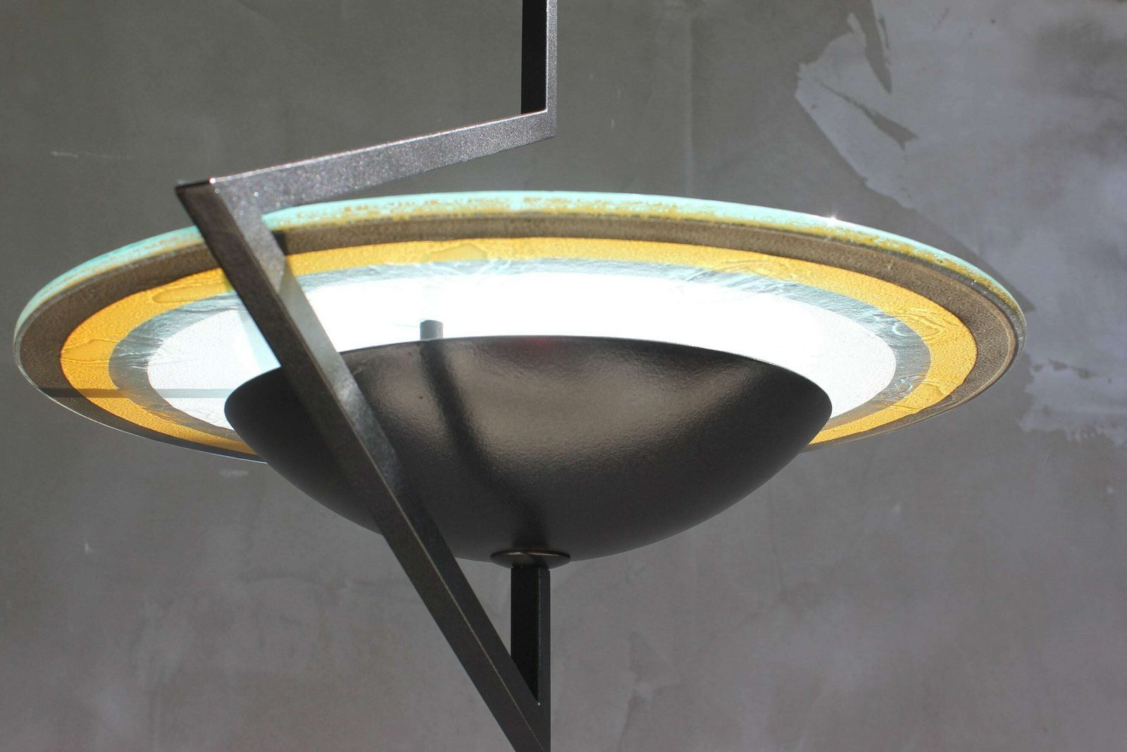 Italian Ceiling Lamp Handmade Suspension Lamp Wrought Iron And Unique Colored Glass Daniela Puppa Mid Century Pendant Light