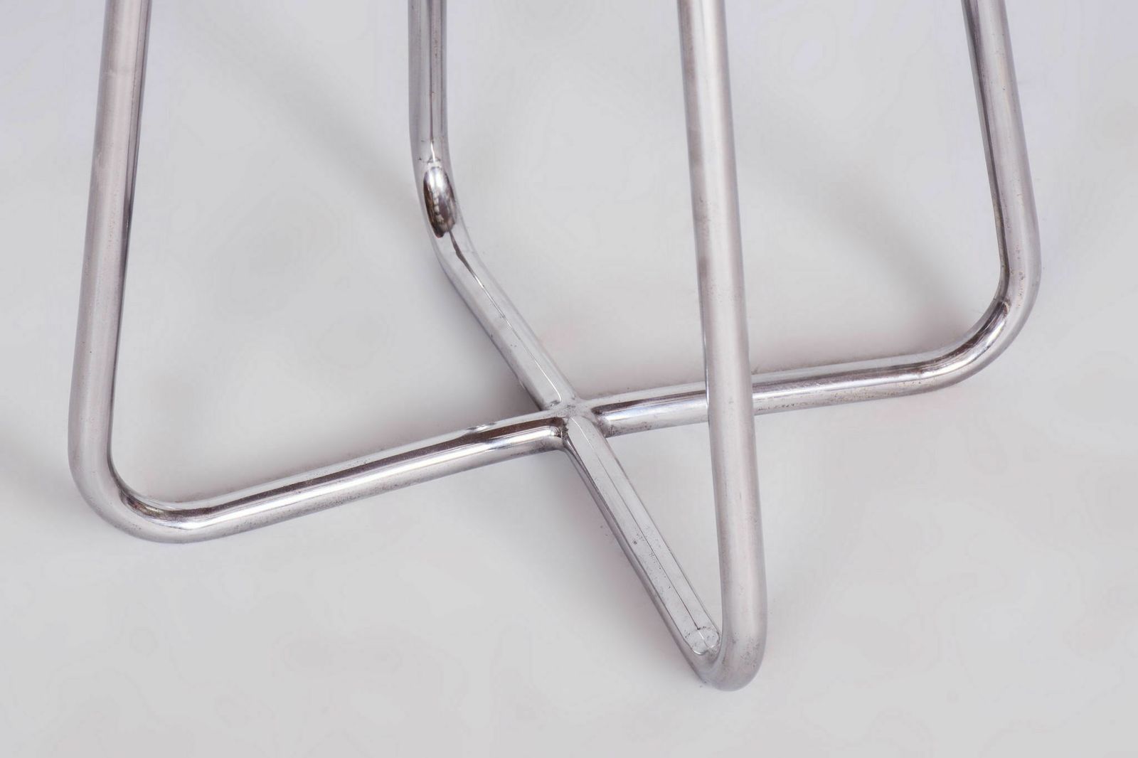 Restored Bauhaus Beech Stool, Chrome Plated Steel, Revived Polish, Czechia, 1930s photo for sale
