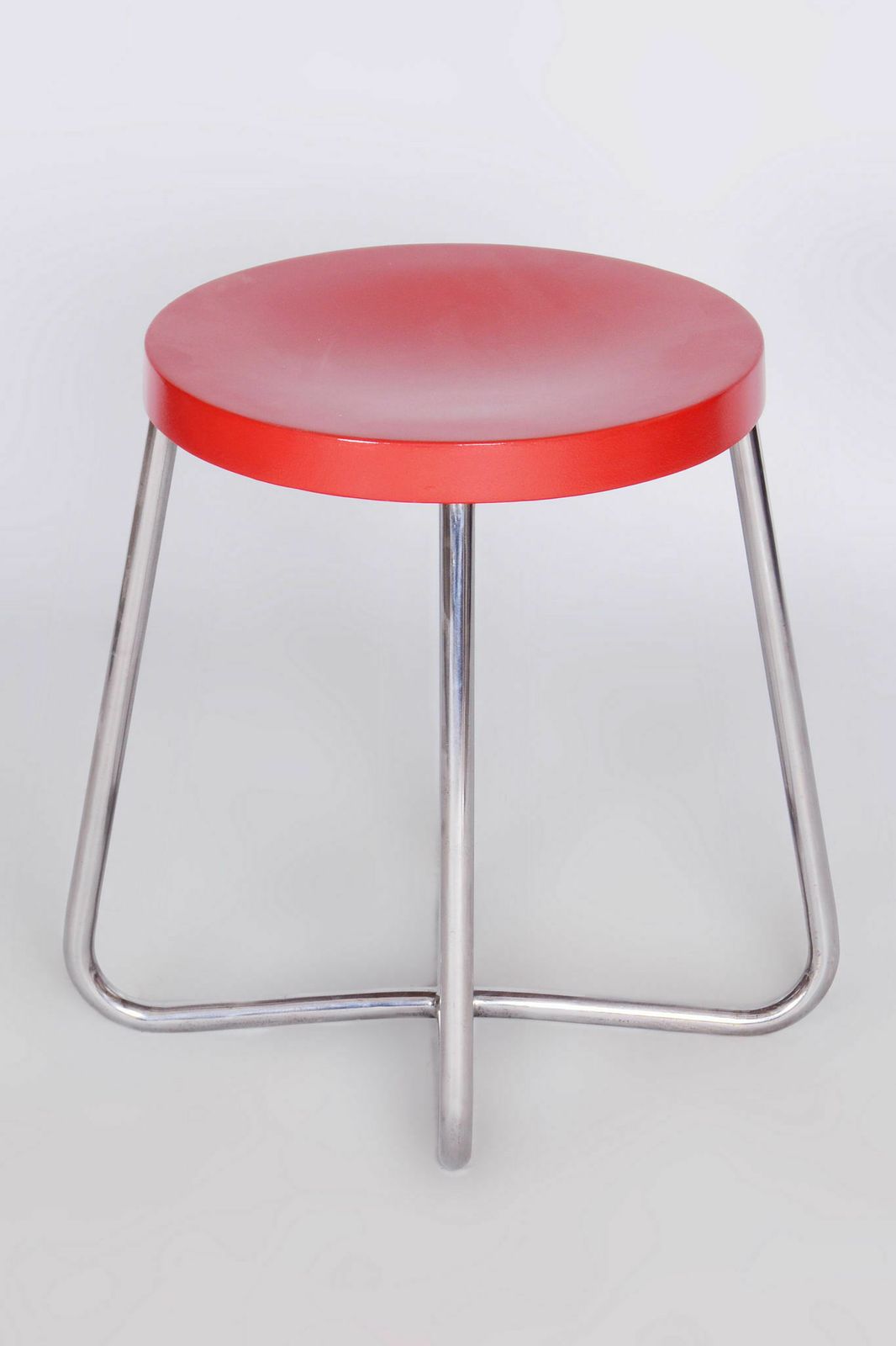 Restored Bauhaus Beech Stool, Chrome Plated Steel, Revived Polish, Czechia, 1930s photo 450.0