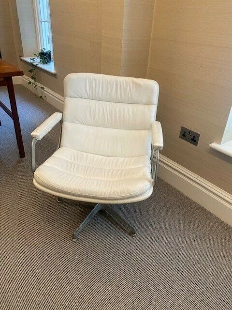 Vintage Dutch Design White Leather Swivel Chair