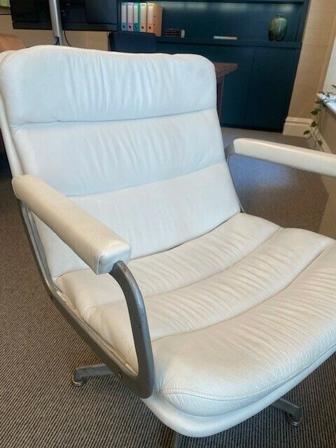 Vintage Dutch Design White Leather Swivel Chair photo Furniture