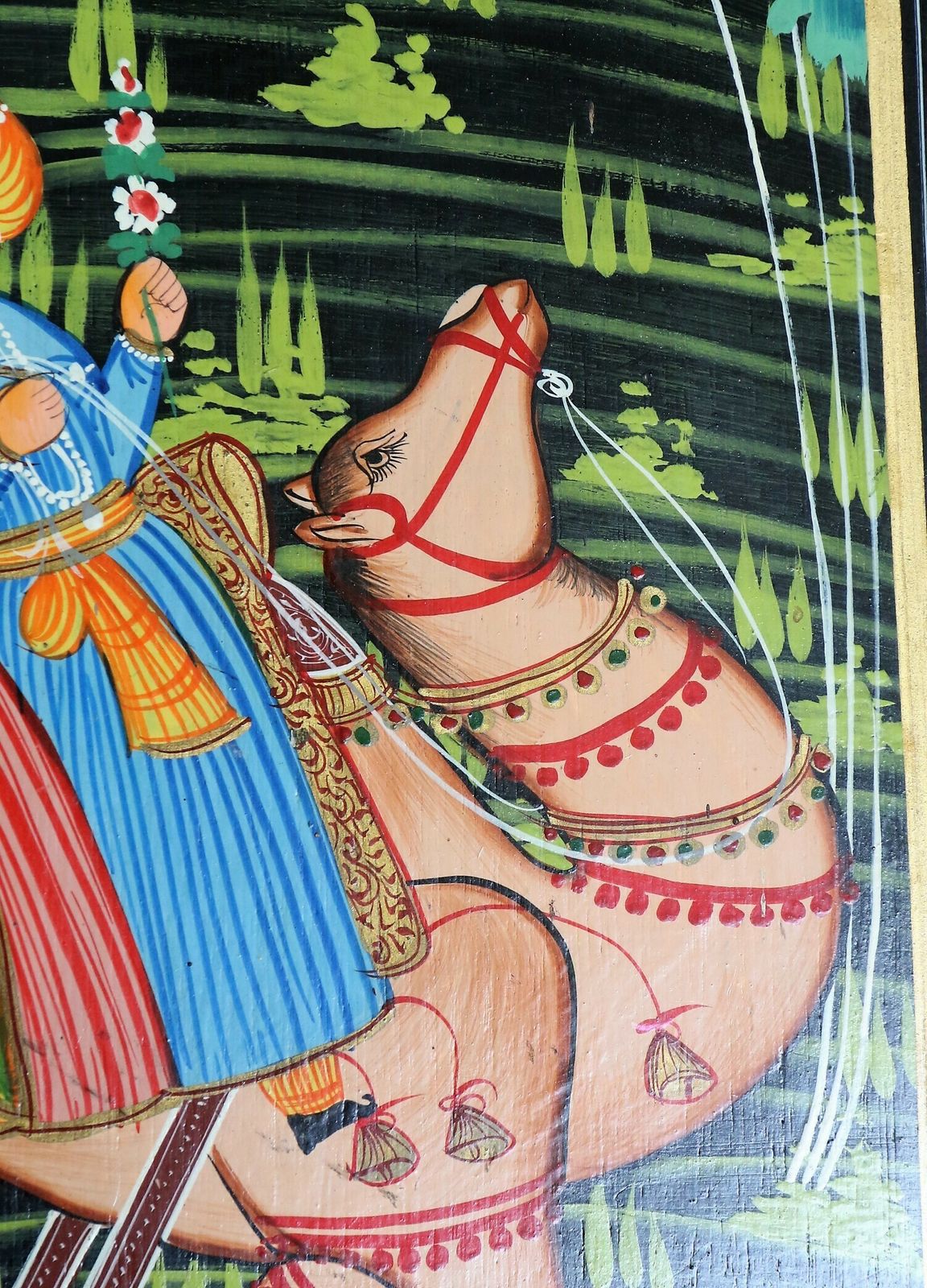 139.0 Vintage Indian Decorative Low Chair Hand Painted Rajasthani Art Late 20th Century photo