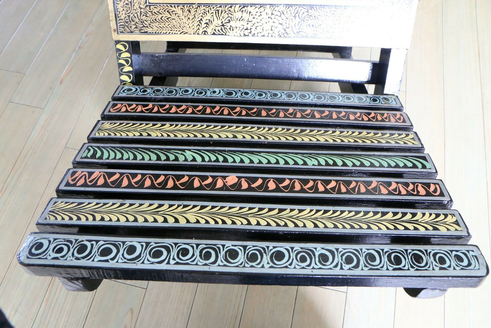photo buy Vintage Indian Decorative Low Chair Hand Painted Rajasthani Art Late 20th Century