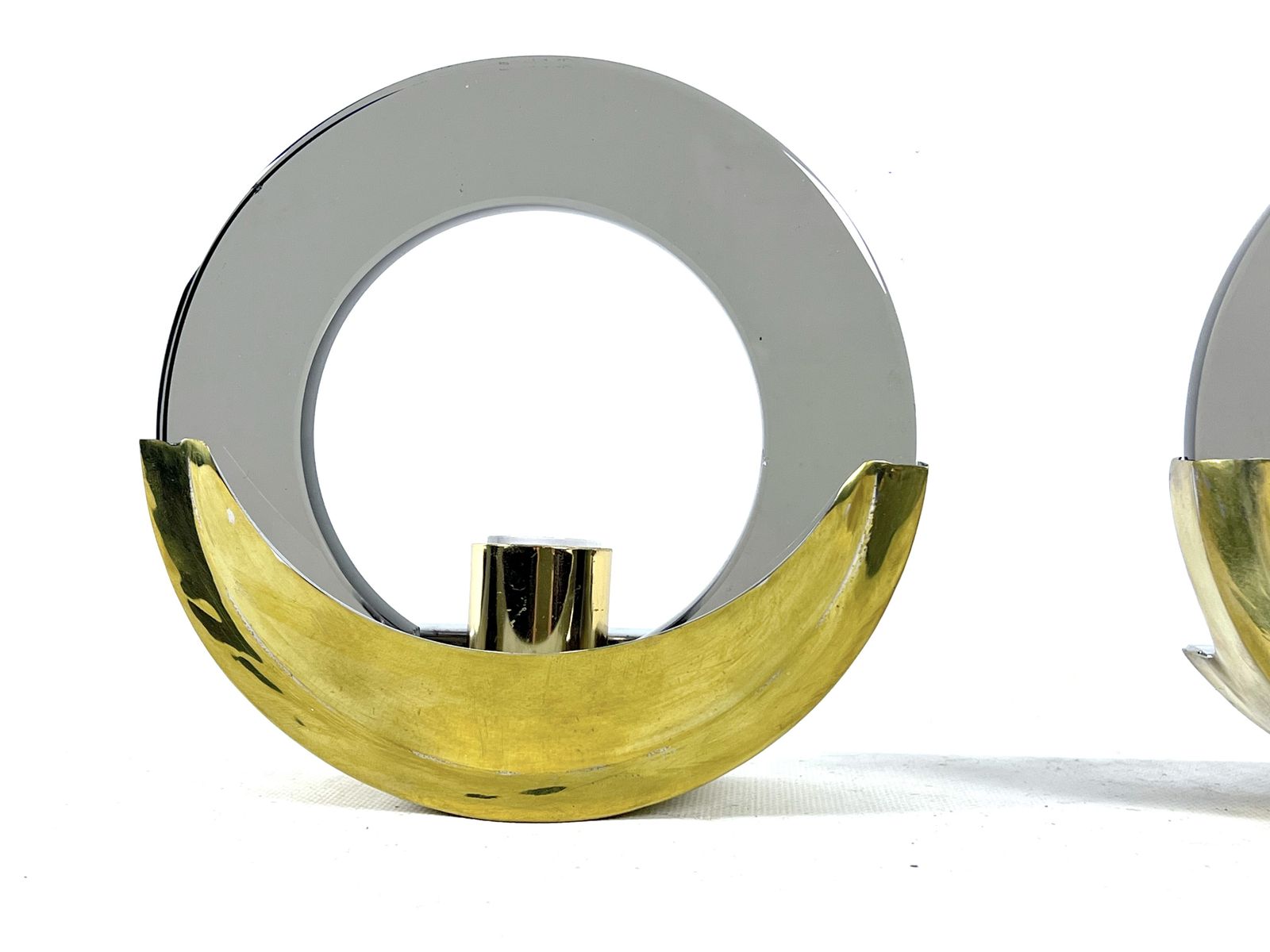Mid Century Modern Pair Of Brass And Thick Smoked Glass Sconces. Italy 1970s photo furniture