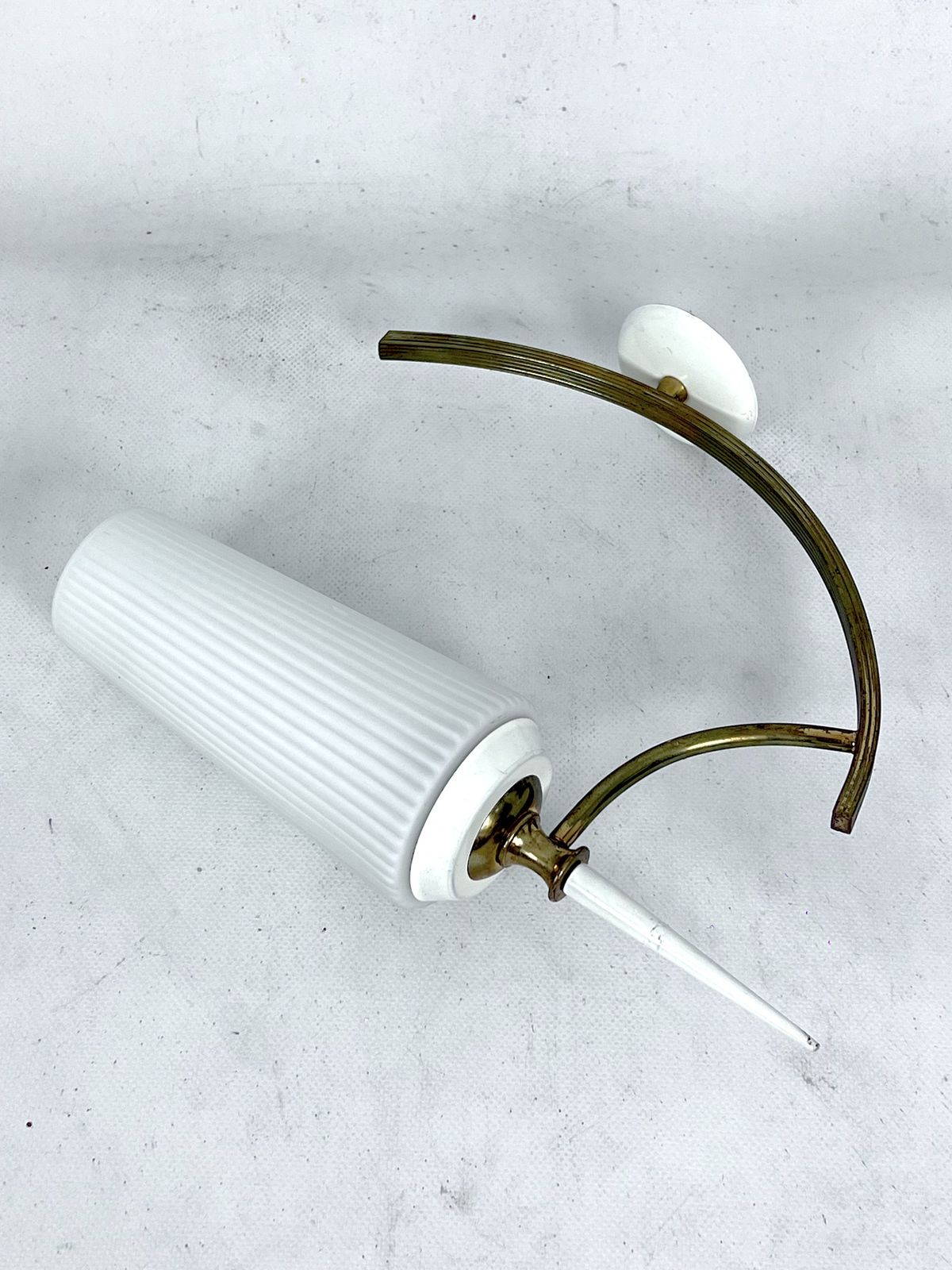 Mid Century Italian Pair Of Sconces In Brass And Opaline Glass photo for sale