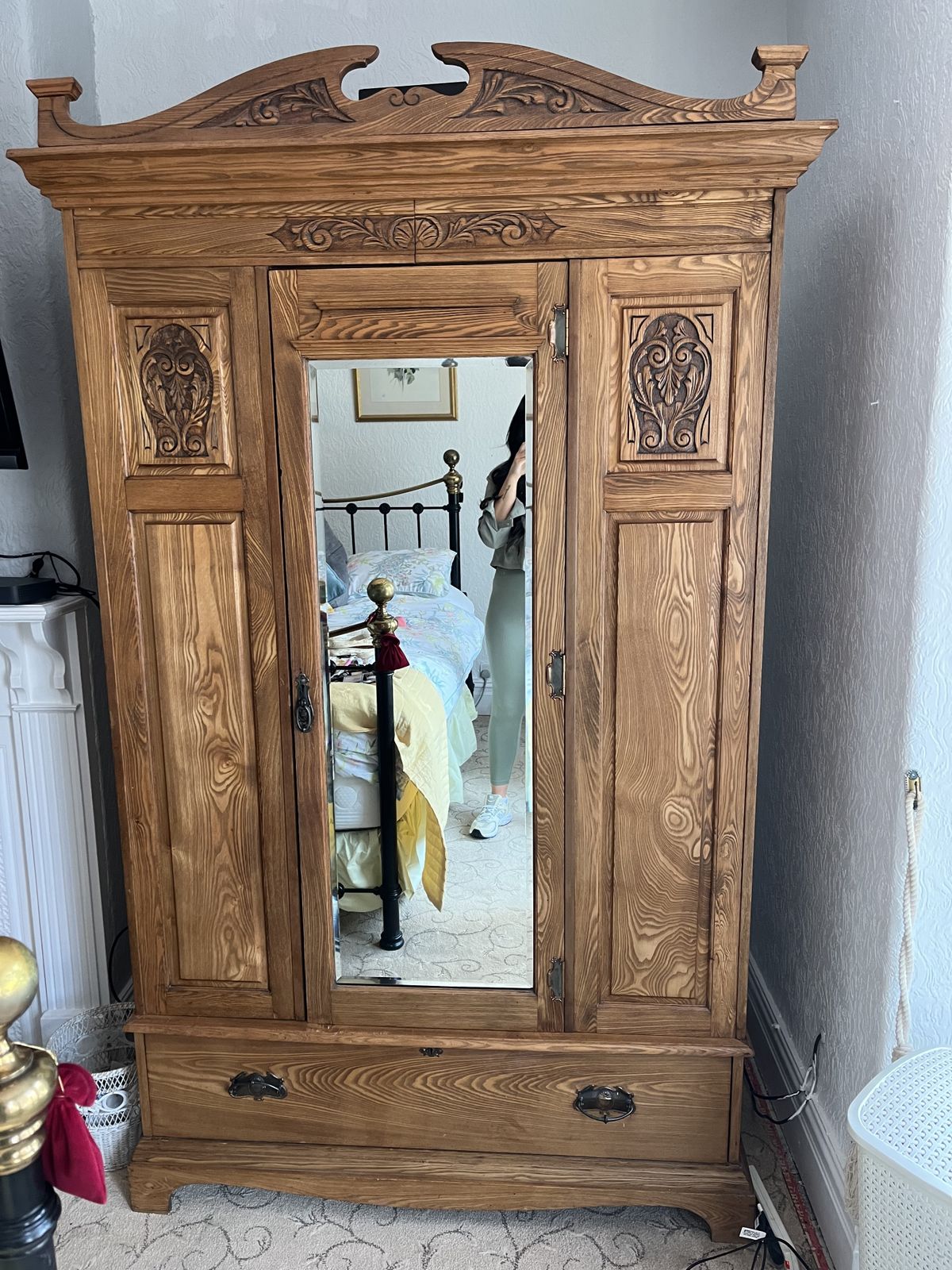 Antique Pine Wood Wardrobe photo for sale