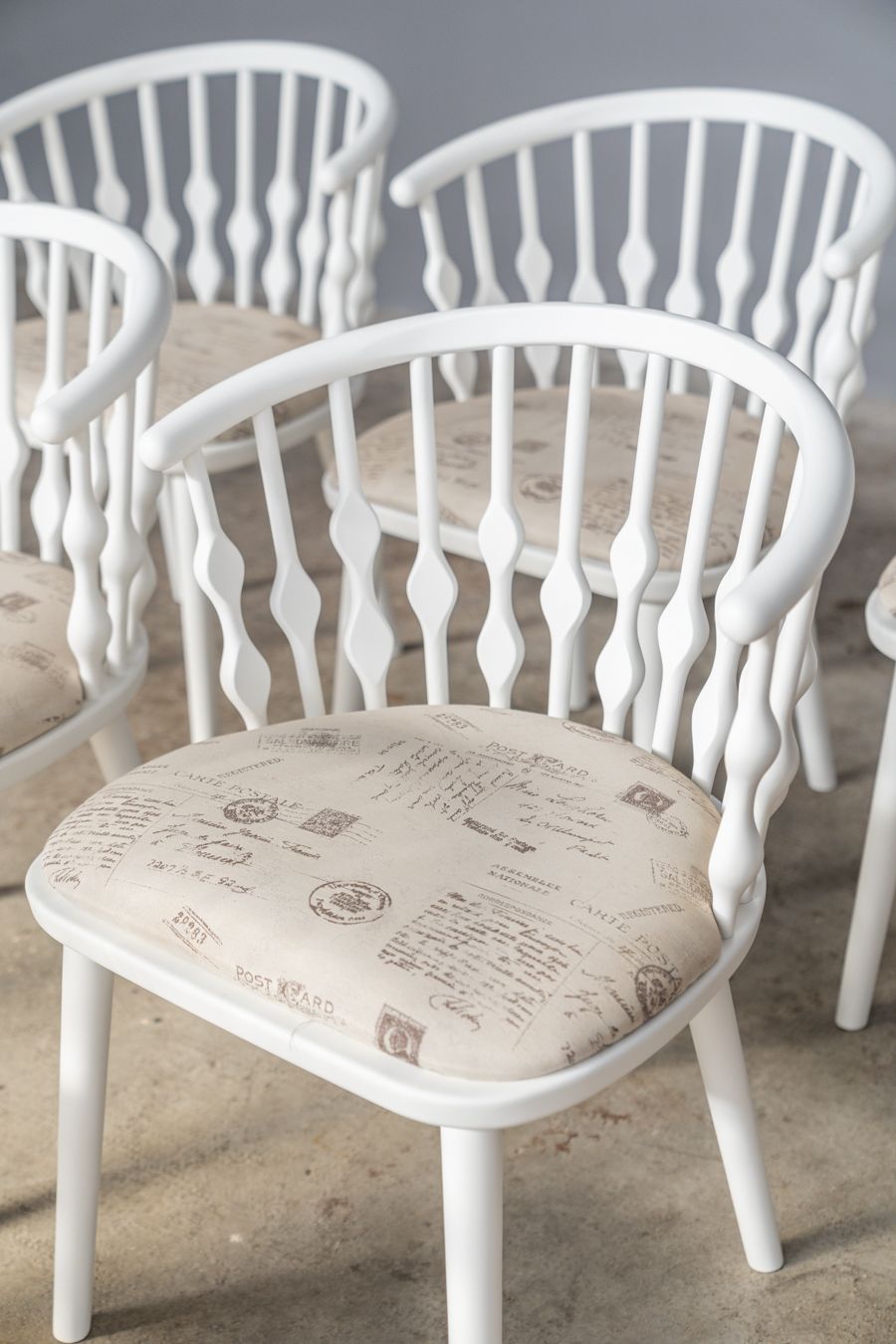 Matt White Painted Beech Chair With Upholstered Seat With 1970 Fabric, Set Of 6 photo furniture