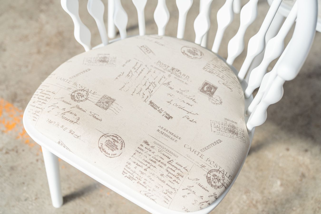 Matt White Painted Beech Chair With Upholstered Seat With 1970 Fabric, Set Of 6 photo Furniture