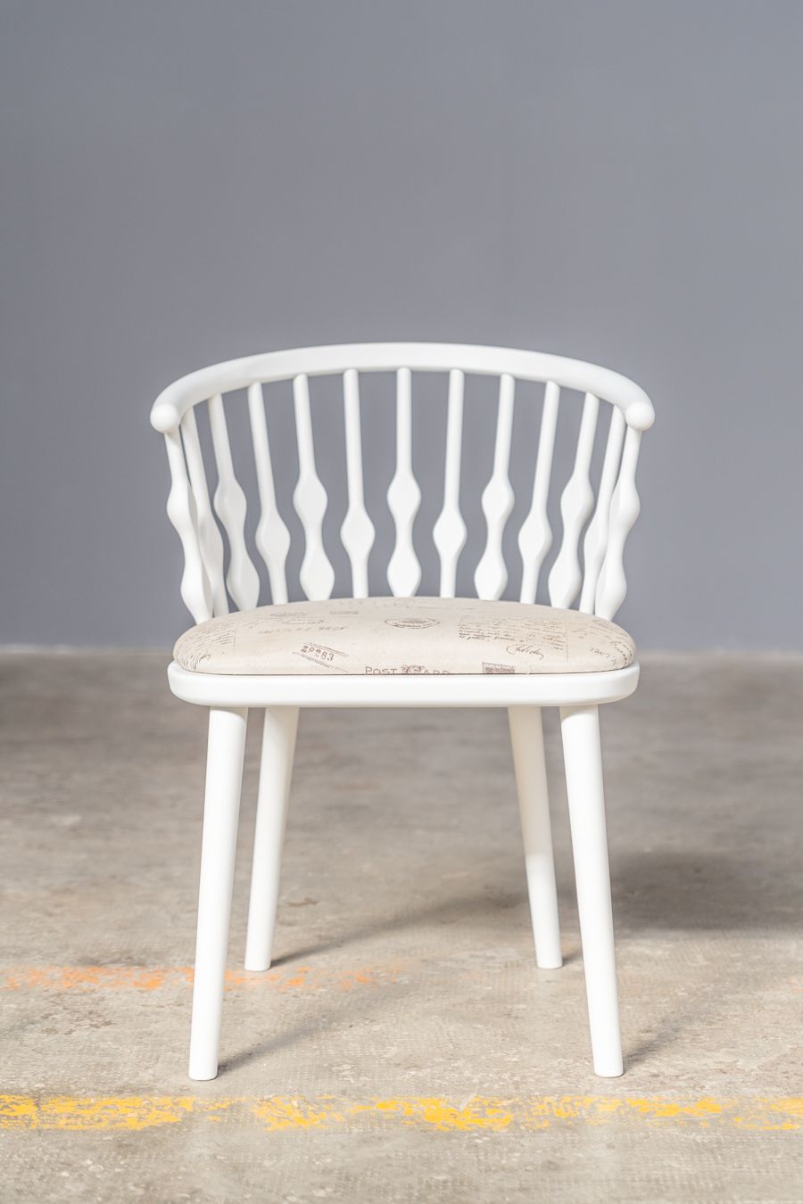 photo buy Matt White Painted Beech Chair With Upholstered Seat With 1970 Fabric, Set Of 6