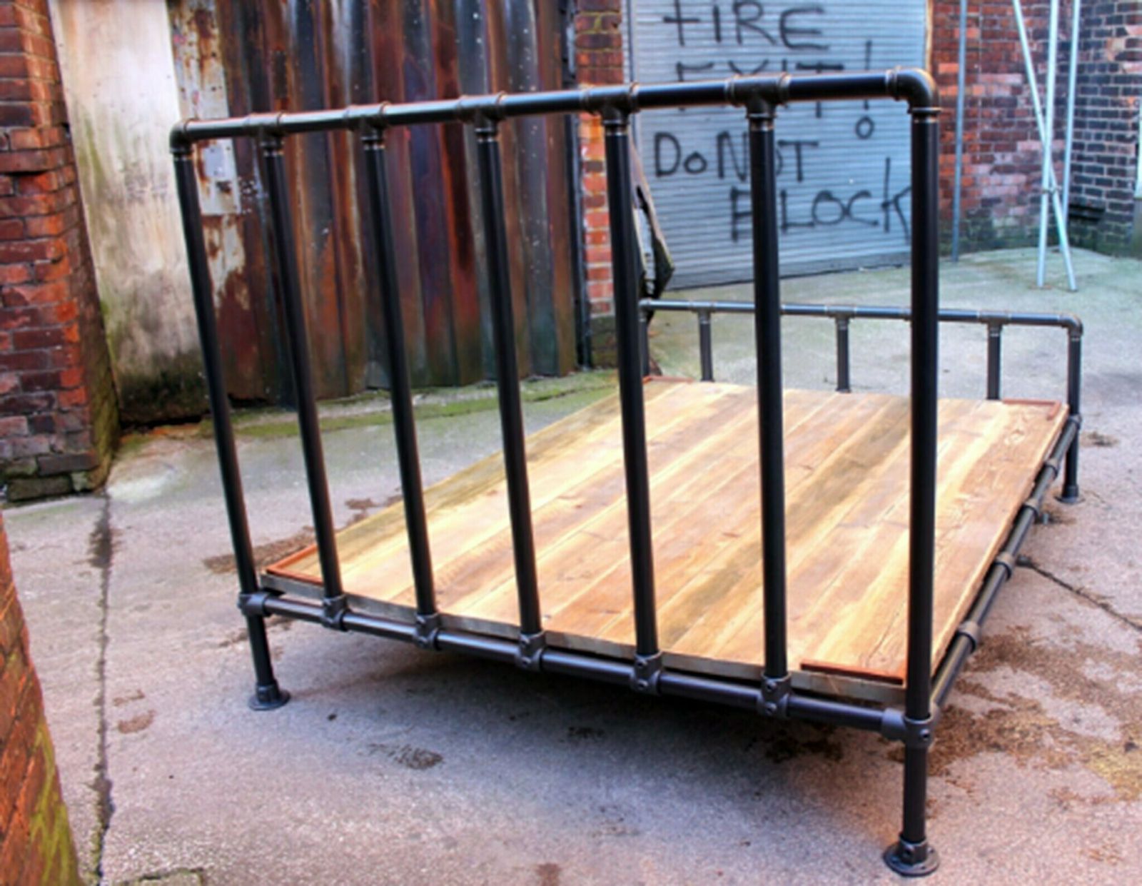 Justin Chunky Dark Steel Pipe And Industrial Scaffolding Fittings Kingsize Bed Frame   Bespoke Industrial Furniture photo for sale