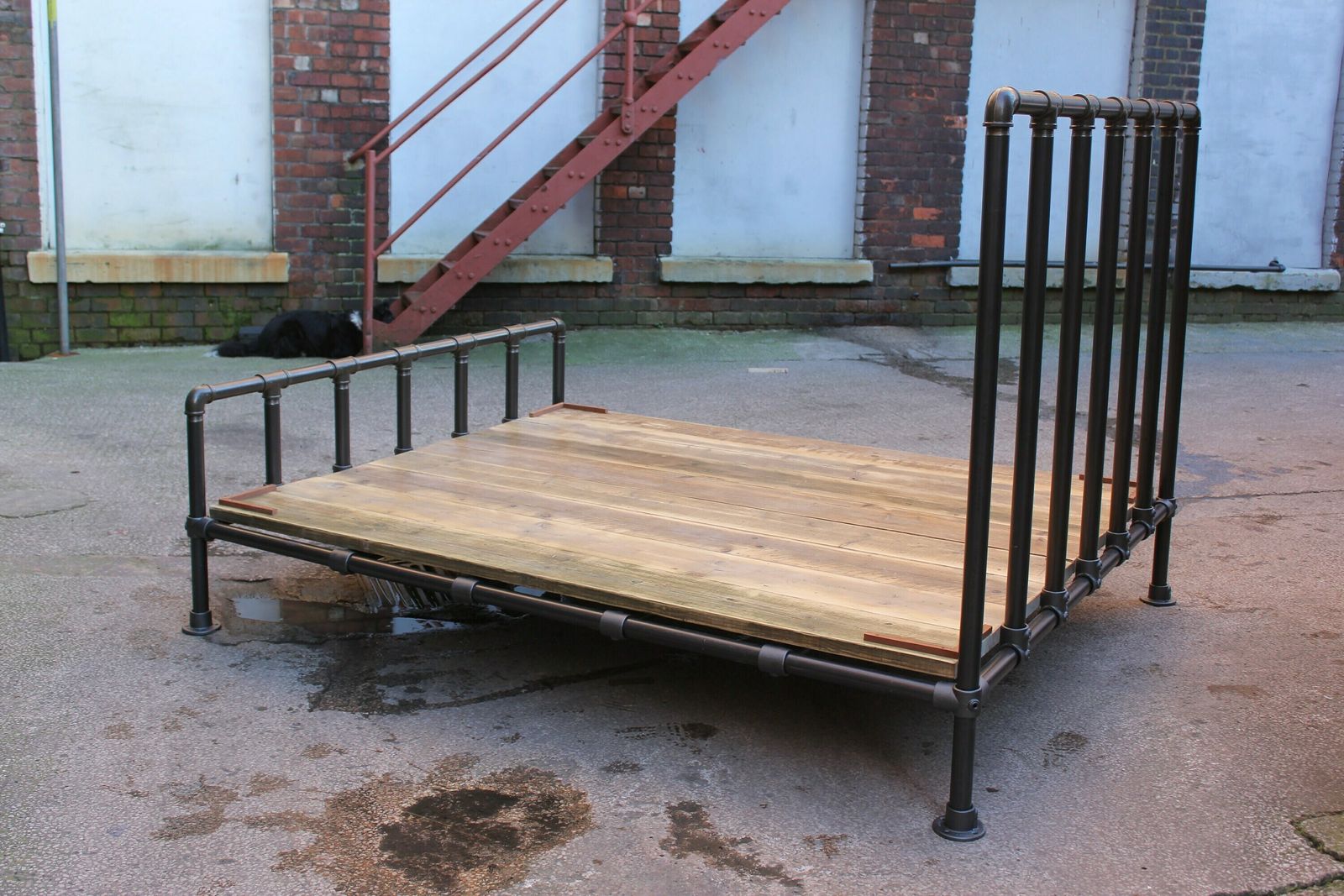 photo for sale Justin Chunky Dark Steel Pipe And Industrial Scaffolding Fittings Kingsize Bed Frame   Bespoke Industrial Furniture