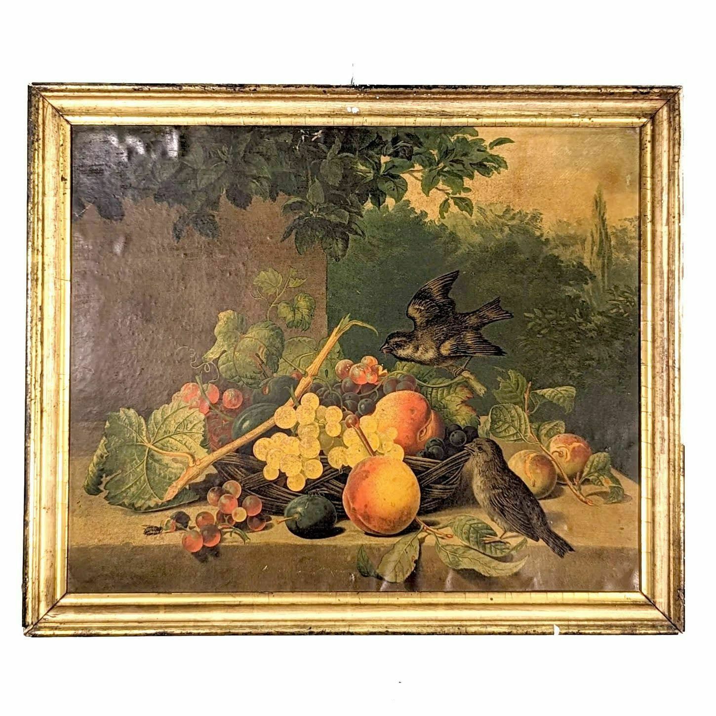 Chromography Still Life With Fruits And Vegetables Peach And Grapes