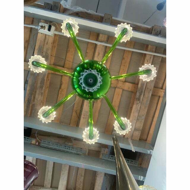 Contemporary Green Murano Glass Chandelier With Trasparent Rostrato Boubeches photo 9671.9876