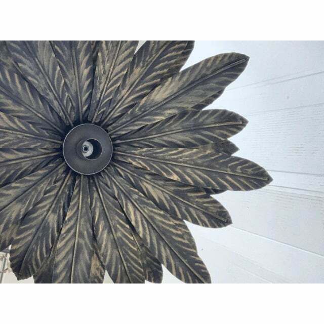 Contemporary Florentine Wrought Iron Brunito And Gold Leaves Pendant