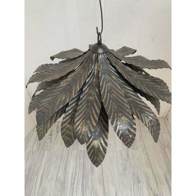 Contemporary Florentine Wrought Iron Brunito And Gold Leaves Pendant photo furniture