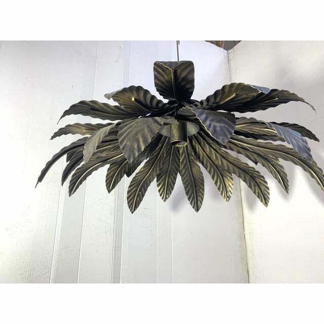 Contemporary Florentine Wrought Iron Brunito And Gold Leaves Pendant photo vinterior