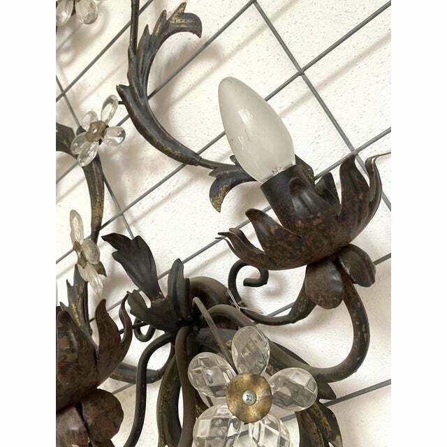 Contemporary Brunito And Rush Florentine Wrought Iron Wall Lamp With Floreal Crystals photo vinterior