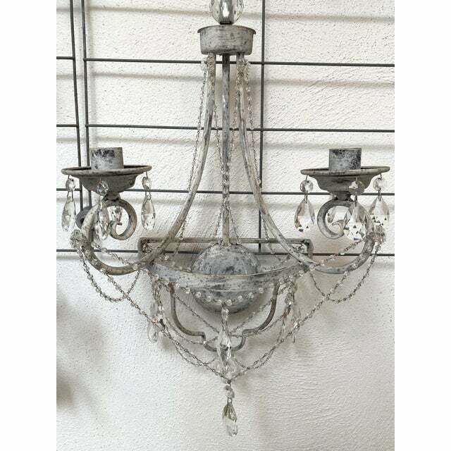 Contemporary Florentine Wrought Iron Wall Lamp With Crystals photo for sale