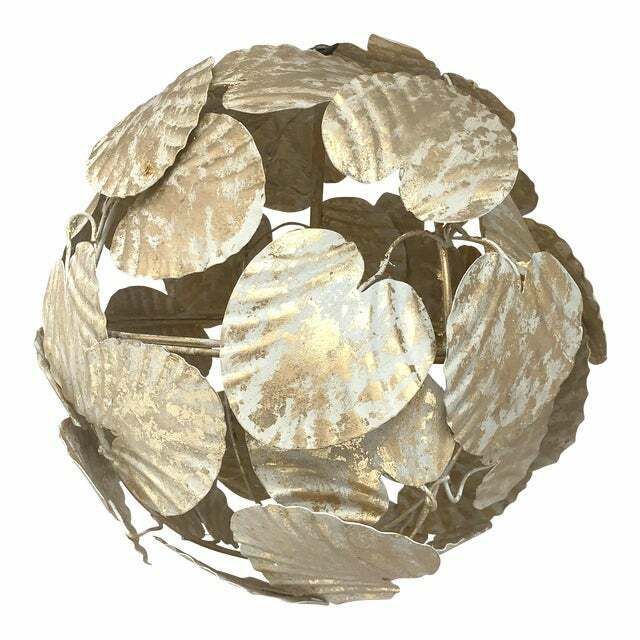 Contemporary Gold Leaf And White Leaves Sphere Suspension Pendant