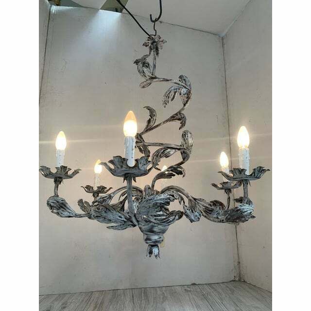 Contemporary Brunish Clay Florentine Wrought Iron Leafs Chandelier photo furniture