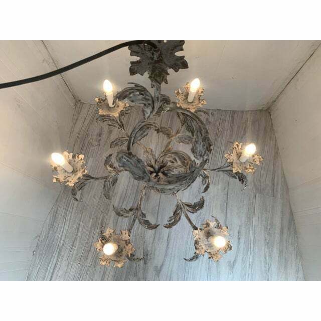 Contemporary Brunish Clay Florentine Wrought Iron Leafs Chandelier photo vintage