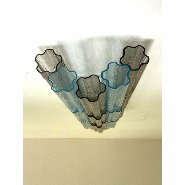 Set Of 2 Contemporary Grey And Light Blue "Tronchi" Murano Glass Wall Sconce