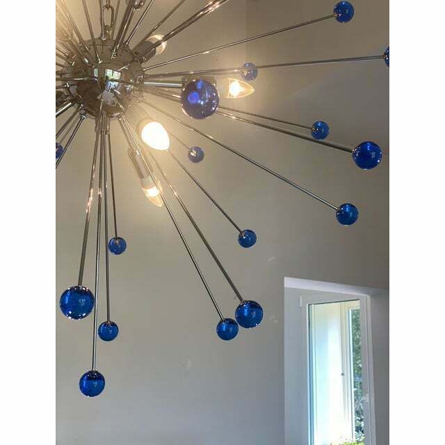Contemporary Blue “Star” Murano Glass Sputnik Chandelier photo furniture