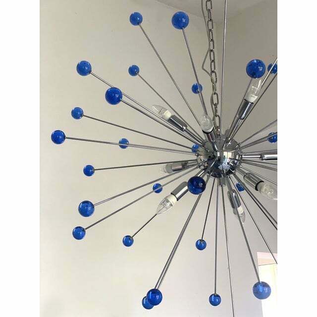 Contemporary Blue “Star” Murano Glass Sputnik Chandelier photo Lighting