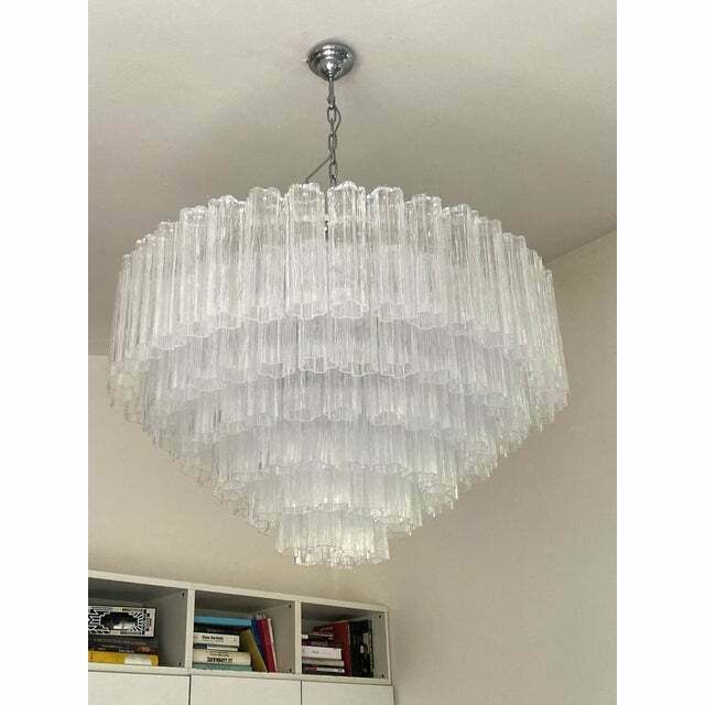 photo vinterior Contemporary Transparent "Tronchi" Murano Glass Chandelier In Venini Style